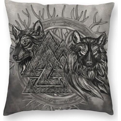 Valknut Symbol And Wolves Viking Pillow Case Decoration Vikings Valhalla Cushions Throw Pillow for Living Room Double-sided