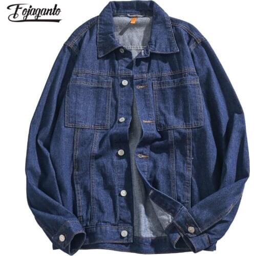 FOJAGANTO Autumn Men Fashion Denim Jacket Trendy Brand Men High Street Outerwear Pocket Lapel Casual Denim Jackets Male