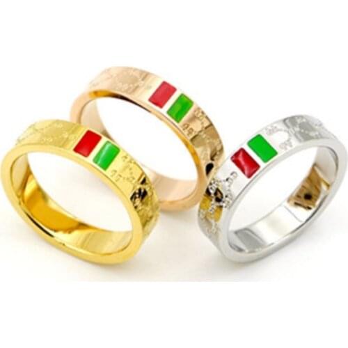 Europe and America cheap fashion personality red and green striped couple ring G titanium steel rose gold tail rings men and wom