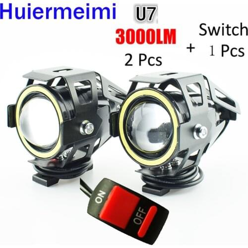 1Pair Motorcycle LED U7 Headlights 12V 125wHigh Brightness Motorbike spotlight Moto Driving Head Lights motor auxiliary fog lamp