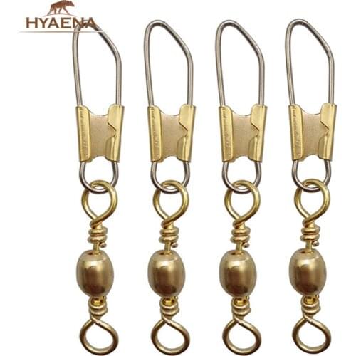 Hyaena 50pcs Gold Barrel Swivel Fishing With Ring Safety Snap Link Hook Lures Sea Fishing Connector Size 2 4 6 10
