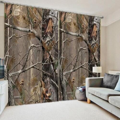 Customized size Luxury Blackout curtains brown branch curtains Thick shading soundproof windproof curtain