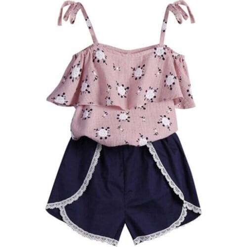 Baby Girls Clothing Sets 2020 INS Hot Children Clothing Sets Flower Camisole + Shorts 2Pcs Kids Casual Suit For 12M-6Y CS108
