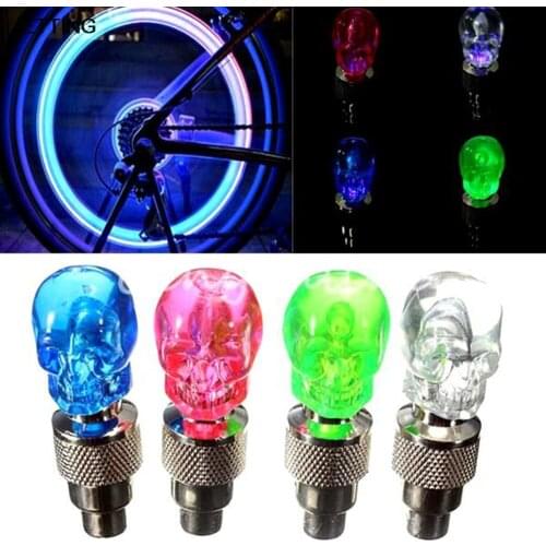 2pcs/lot Multifuction Bike Bicycle Motorcycle Car Wheel Spoke Tire Valve Cap Skull Shape Neon LED Light Lamp bulb