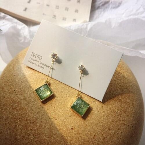 Fashion Simple Geometry Square Resin Ear Clip with Zircon Stud Earrings Art Girl Wearing Jewelry Ladys Ear Clip Anniversary