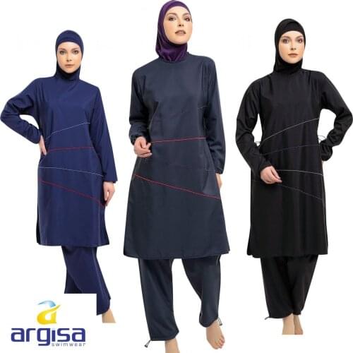 Argisa 7116 Extra Long Sleeve Hidden Zipper Full Burkini Muslim Swimwear S-XXL Hijab Islamic Swimsuit Fashion Turkey Women