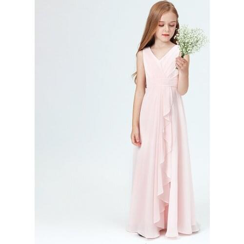 New Style Party Flower V-Neck Girl Wedding Banquet Shoulder Dress Girl Birthday Party Dance Performance Walk-Show Dress