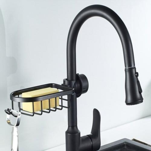 Bathroom Sink Organizer Holder Fashion Black Space Aluminum Hanging Kitchen Faucet Storage basket Sponge Soap Clothh Rack