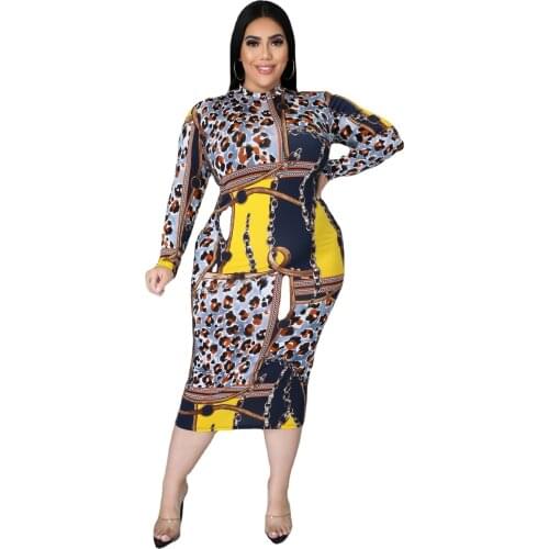Dresses For Women Leopard Print Vintage Dress Long Sleeve Bodycon Sexy Tight Skinny Club Party Lady Plus Size Long Outfits 5XL