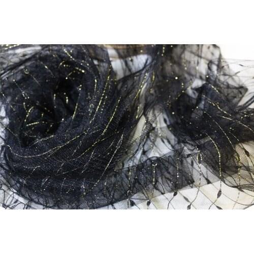 See-through lace gold thread bright silk black mesh dress skirt performance apparel fabric
