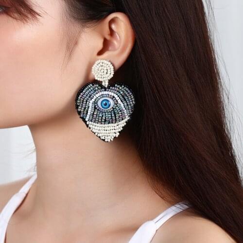 Bohemian earrings heart for women big drop earrings Colorful eye earrings for women beach vacation summer holiday Rattan Knit