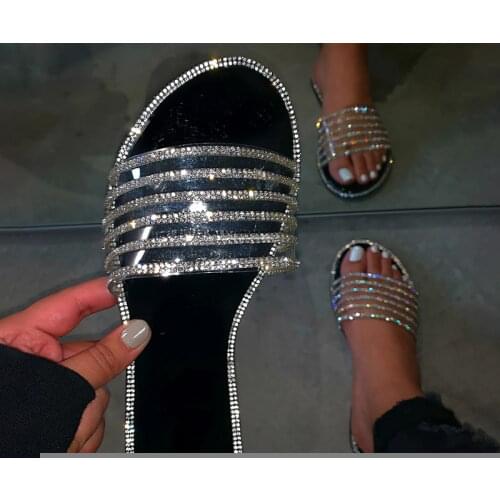 Summer Slippers Candy Color Jelly Shoe Sequined Flat Flops Women Beach outdoor Shoes Woman Bling Transparent Slides