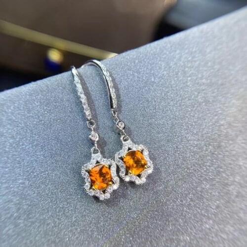 Natural and Real vivid orange Garnet earring Free shipping Natural real garnet 925 sterling silver earrings