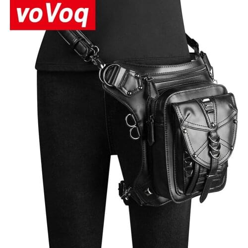 Retro Steampunk New Women Waist Bag Gothic Packs Motorcycle Hip Leg Leather Rivet Design Outdoor Mens Shoulder Bags 2020