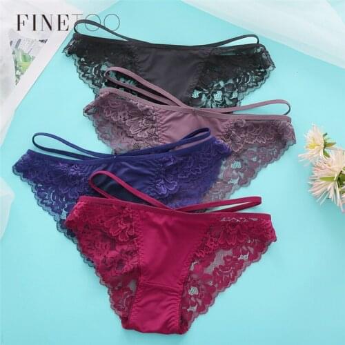 FINETOO Sexy Lace Panties Women Underwear M-XL Hollow Band Sexy Briefs Female Lingerie 7 Colors Floral Ladies Underpants Panties