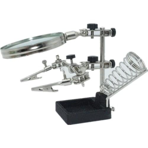 Magnifying Glass Third Hand Loupe,Multifunction Helping Repair Magnifier Clip 4X Soldering Iron Holder Table Vergrootglas