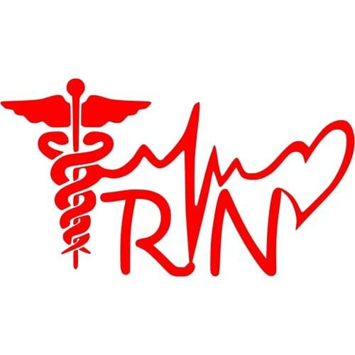 UR Impressions Red 5.5in. Registered Nurse - RN Caduceus Lifeline Heart Decal Vinyl Sticker Graphics for Car Truck 15*15cm