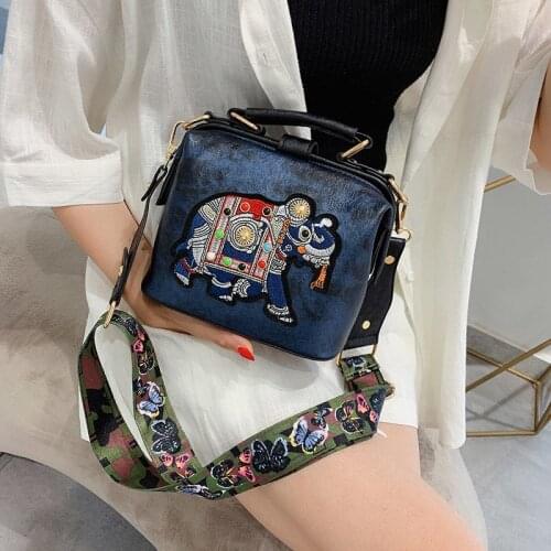 Vintage Embroidery Elephant Bag Bags Wide Butterfly Strap PU Leather Women Shoulder Crossbody Bag Tote Womens Handbags Purses