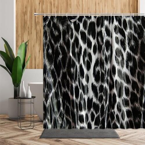 Black Leopard Print Shower Curtain Animal Cheetah Leopard Bathroom Bath Decor Waterproof Fabric 3D Creative Hanging Curtains Set