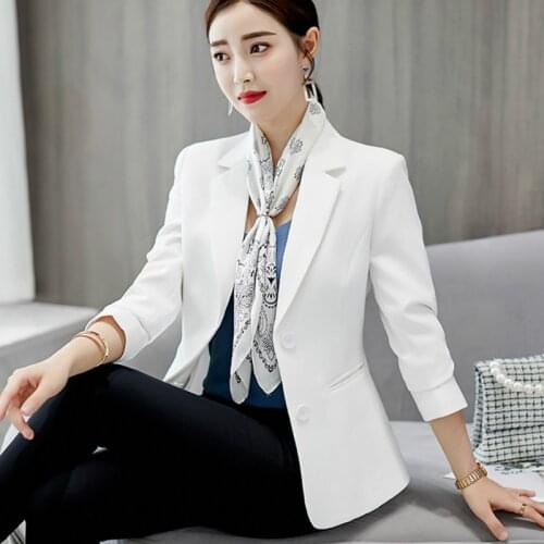 Womens white business blazer Temperament Slim Long Sleeve Office Blazer Womens jacket single-breasted suit female 2019