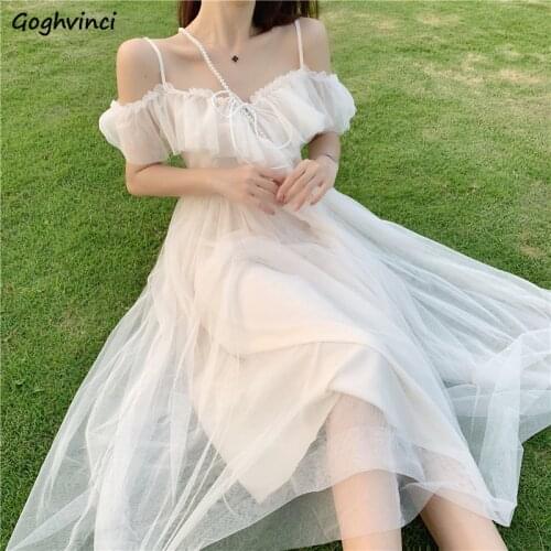 Dresses Women Summer Mesh Backless Sleeveless Ankle-length V-neck Bows Ruffles Korean Style Vintage Sweet Ladies Party Vestidos