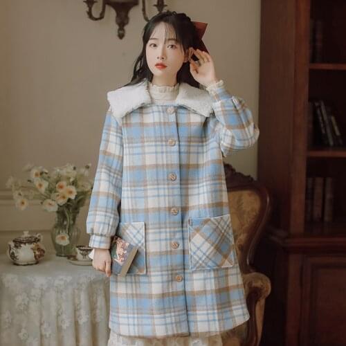 Winter Women coat Vintage Plaid Woolen coat Loose Plus Cotton Thick overcoat Sweet female coat manteau femme hiver 2020