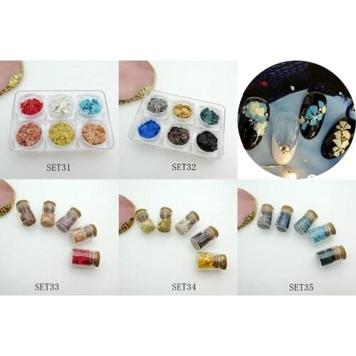 1Set Different Colors Mica Sheets Stone Pieces in Jars or in Glass Bottles Set 31-35
