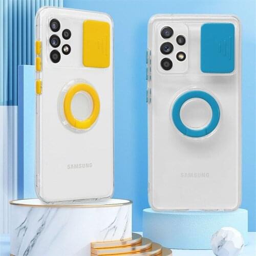 100pcs/Lot Camera Lens Protection Clear Soft Phone Case For Samsung Galaxy A12 A32 A52 A72 S21 Plus Ultra Bracket Finger Ring