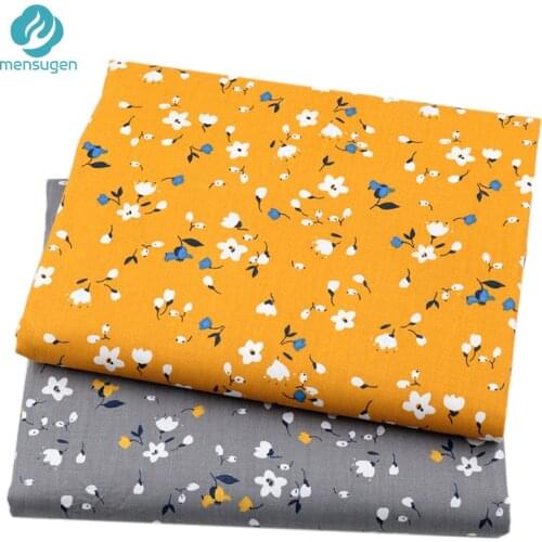 2 pcs/lot Ginger Yellow Grey Floral Cotton Fabric For Patchwork Scrapbook Headband DIY Bags Baby Shoes Pillows Sewing fabric