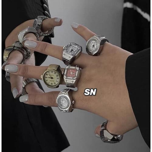 2021 Individuality Vintage Punk Elastic Stretchy Quartz Watch Rings for Women Man Hip-hop Couple Accessories