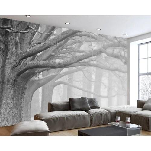 Beibehang Black and white forest tree art background wall painting decoration 3d wallpaper bedroom living room wallpaper murals