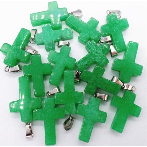 50Pcs 25x18x6mm Wholesale Green Malay Jade Cross Pendant Bead DIY Earrings Handmade Jewelry Accessories S652