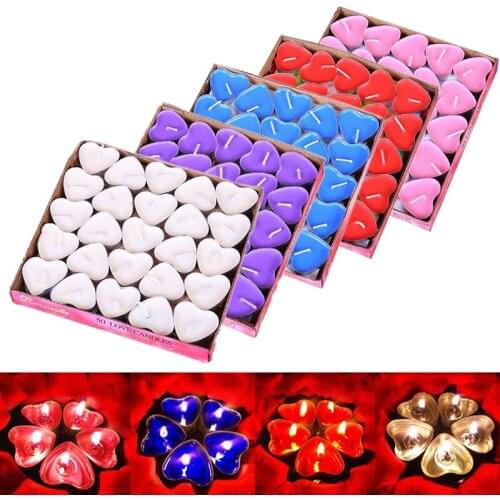 50Pcs/box Love Heart Shaped Tealight Candles Smokeless Small Candle for Valentines Day Confession Proposal KTV Decoration
