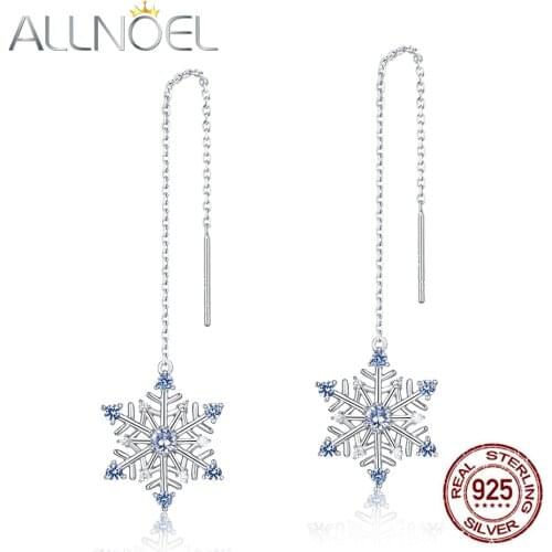ALLNOEL Threader Earrings Real Silver 925 Jewelry Wedding Earrings For Women Bijoux Argent 925 Snowflake Blue Spinel Gemstone