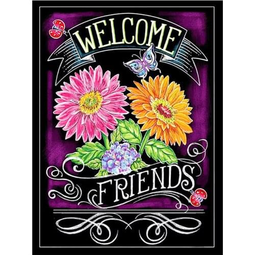 Diamond Painting Full Drill Sunflower Blackboard Round Mosaic Embroidery Text Floral Home Decor
