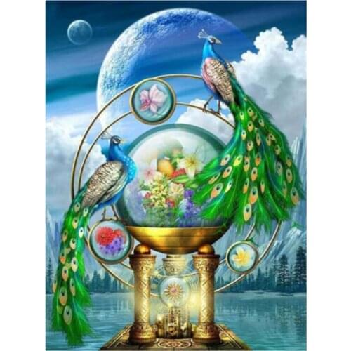 Green Peacock Diamond Painting Animal Square Round Diamond Painting Landscape Diamond Embroidery Show 5D Home Decoration XN789