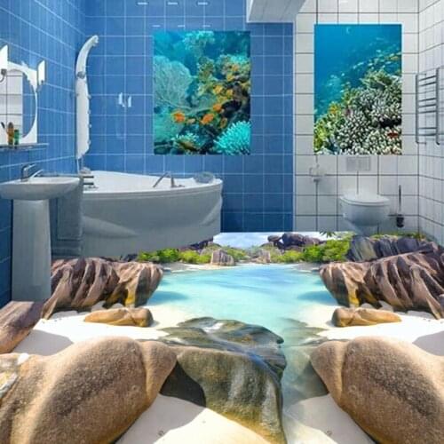 Free Shipping high quality Beach brick stone 3d floor painting waterproof PVC wear floor wallpaper mural