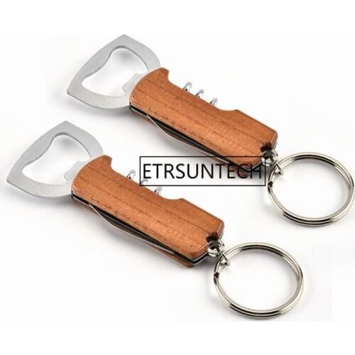 100pcs Portable Durable Stainless Steel Keychain Corrosion-Resistant Anti Wear Keyring Red Wine Bottle Opener Key Chians
