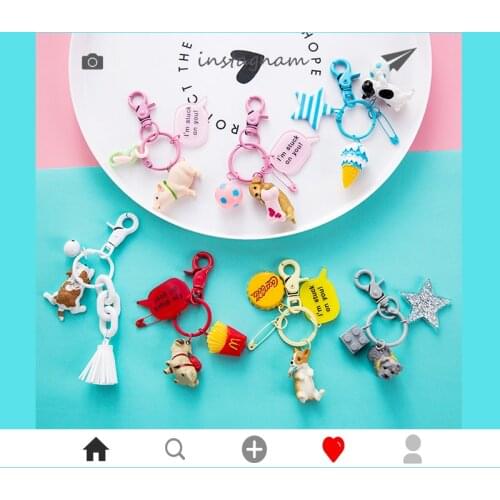 Fashion Pet Dog Key Chain Cute Pig Key Ring Couple Lovely Charm Keychain Animal Trinkets Car Keyring Gift for Girl Women Men