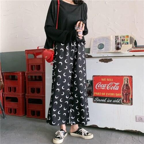 Womens Trousers Japanese Cute Kawaii Harajuku Ulzzang Vintage Moon Casual Wide Leg Pants Female Cute Clothing For Women