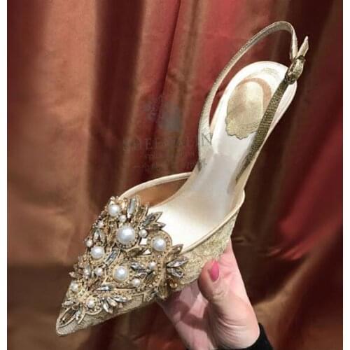 Carpaton Sexy Pointed Toe High Heel Shoes Crystal Embellished Wedding Heels Woman Slingback Gladiator Sandals