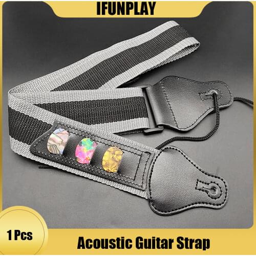 Adjustable Guitar Straps with 3 Guitar Picks Holders PU Leather Ends for Acoustic Guitar Bass Strap Belt Accessories