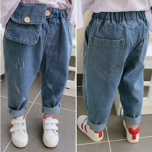 Spring Autumn Childrens Jeans Kids Clothes Cotton Casual Loose Long Baby Boys Girls Denim Pants Ripped Jeans For Girls Boys