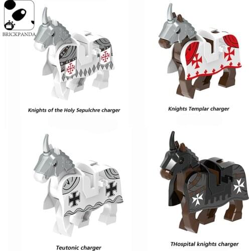 MOC Medieval War Horse Building Blocks Parts Printed Soldier Mount Plate Action Figures City Accessories Bricks DIY Children Toy