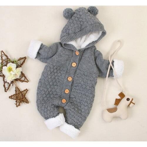 LZH Baby Clothes Store New Thicken Baby Romper Autumn Winter Warm Infant Baby Clothing Kids Bear Ear Hooded Jumpsuit 3-24 Months
