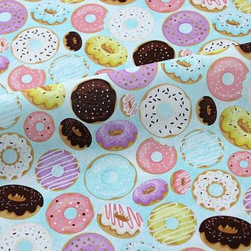Cartoon Delicious Donuts Cotton Fabric for Kids Clothes Bedding Set Hometextile Curtain Cushion Cover DIY Needlework Material