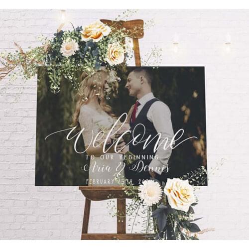 Welcome to Our Beginning Wedding Sign Custom Photo Wedding Welcome Board Canvas Engagement Picture Sign Easel Not Included