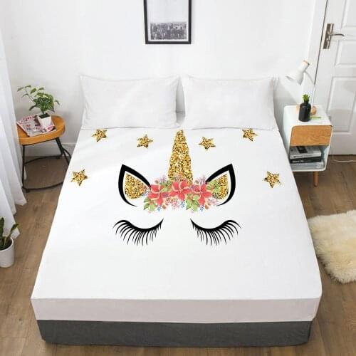 Crown Unicorn Cartoon Fitted Sheets Mattress Cover With Elastic Band 3D Bed Sheet LinensFor Baby Kids Child 135x200 200x220