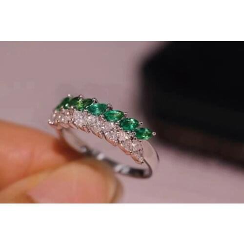 Lovely Two array water drop Natural green emerald Ring S925 Silver Natural Gemstone Ring Womens girl party fine ewelry