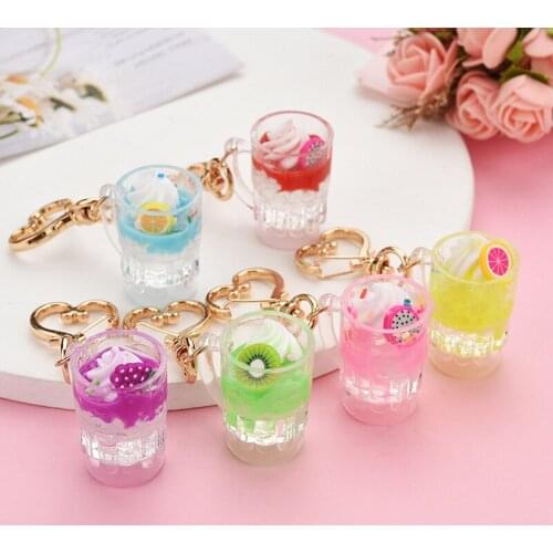 Fashion Simulation Fruit ice cream Keychain Cute Cup Key Ring Bag Pendant Keyfob for Women Bag Key Chains